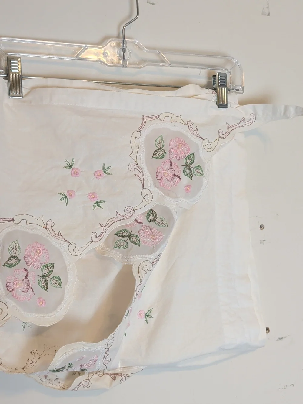 Vintage Cottage Chic Embroidered Valance Pair Romantic Floral Curtain 2 Panels